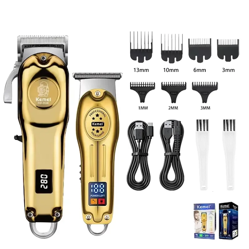 Kemei KM-2628 KM-678 KM Electric Hair Clippers Beard Clipper Rechargeable Men's Shaver Hair Trimmer Kit Men: GRAY