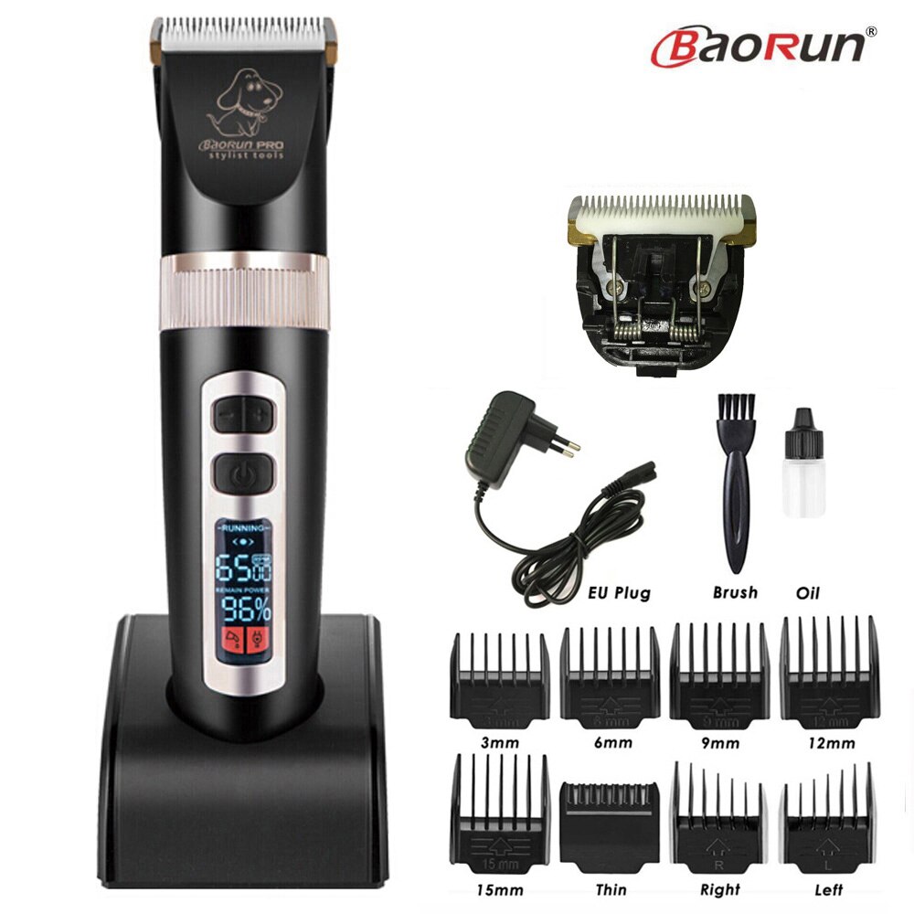 BaoRun P9 Clipper Dogs LCD Screen Pet Cat Clippers Electrical Grooming Trimmer Rechargeable Haircut Machine Animals: Black Add B Blade