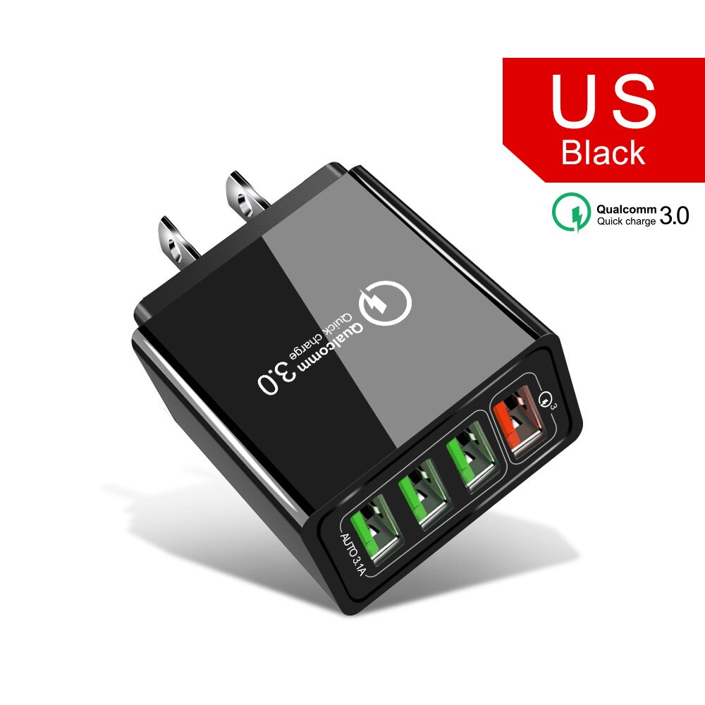 48W Quick Charge 3.0 4.0 USB Charger for iPhone X XS 7 Samsung Huawei P20 Xiaomi QC 3.0 Wall Travel Fast Charger EU US UK: US Plug Black