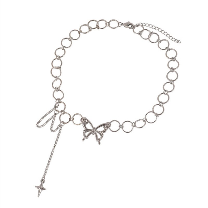 Trendy butterfly tassel necklace hollow collarbone chain simple women's temperament jewelry collares para mujer collares: Style 1