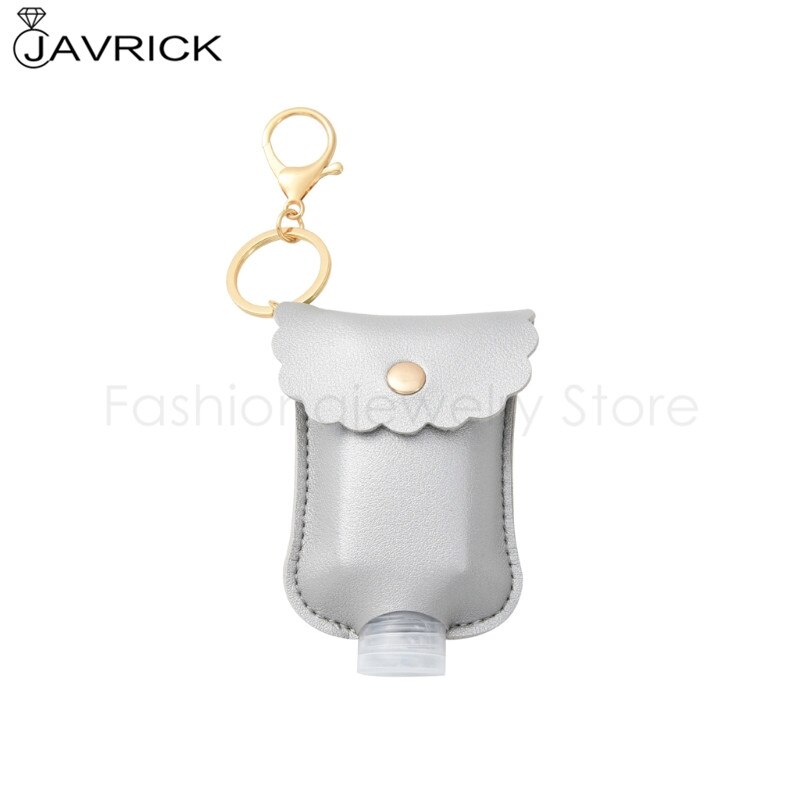 60ml Tragbare Squeeze Flasche Leere Dicht Kunststoff Reise Flasche für Hand Sanitizer mit Leder Keychain Halter Clips: Silber