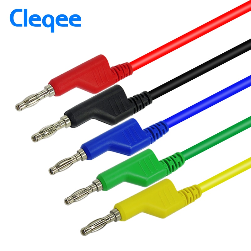 Cleqee P1036 5PCS 1M Stackable 4mm Banana Plug Male Jack to Banana Plug Multimeter Test Cable 1000V/15A 5 Colors