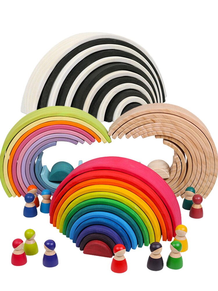 Holz Regenbogen Blöcke Regenbogen Stacker Holz Spielzeug Nesting Puzzle Regenbogen Bausteine Montessori Lernen Pädagogisches Spielzeug