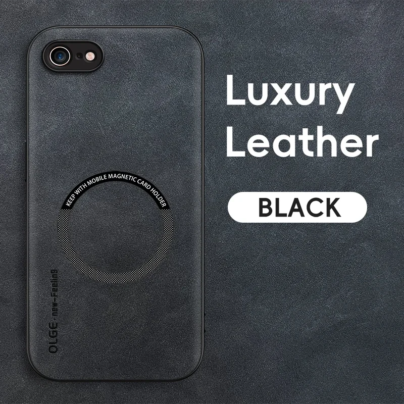 Magnetisk retro skinndeksel til iphone 16e 7 8 plus se iphone 8 plus trådløs lading telefondeksel: Lerret / Svart