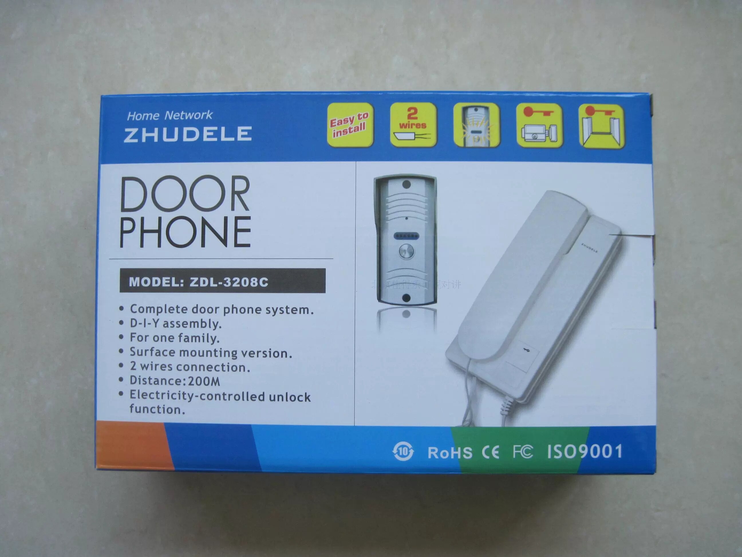 ZDL-3208C home security intercom system 2-WIRE audio door phone ,unlock function