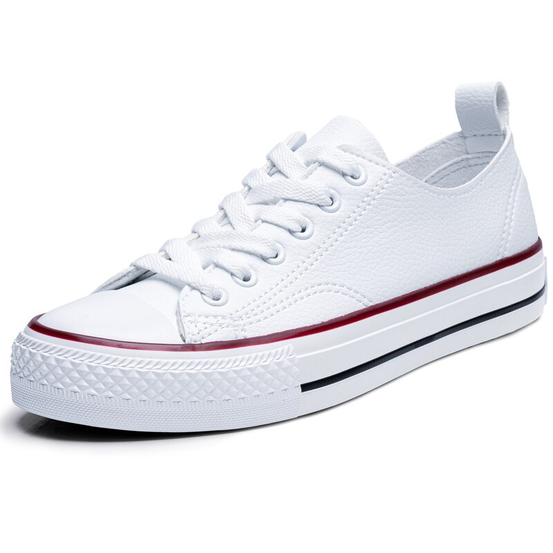 Classic ladies casual shoes ladies skateboard shoes leather ladies skate shoes: White red / 38