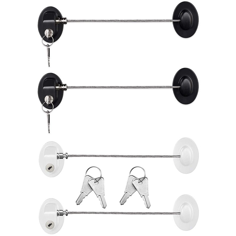 4 Pack Refrigerator Door Lock with Keys Adhesive Fridge Freezer Door Lock File Drawer Lock for Child Safety and Privacy, Black a