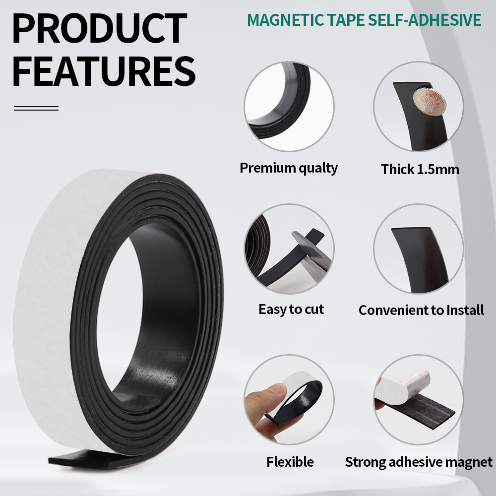 1/2/5/10 Meter selbstklebendes Magnetband, Gummi-Magnetband, stärker, flexibler Magnetstreifen für Kühlschrank-Fotoposter