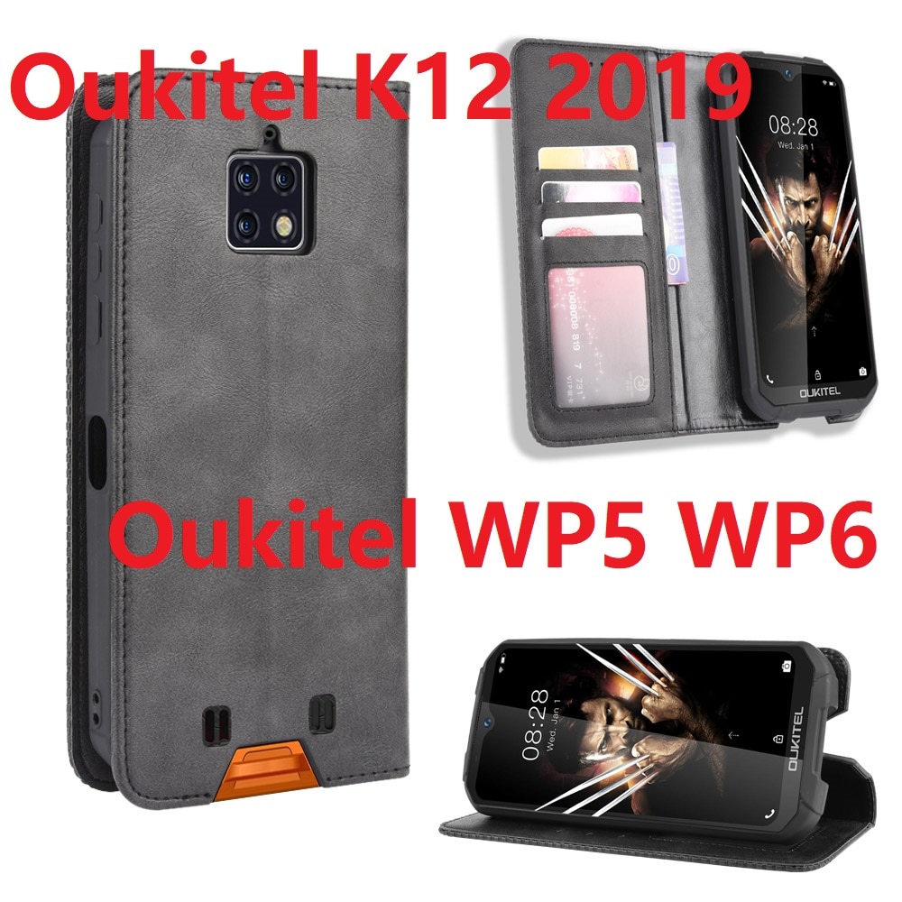 Housse De Protection Style Livre Pour Oukitel WP5 Pro - Rouge Et Gris - Avec Pare-chocs Et Emplacements Cartes - Neuf