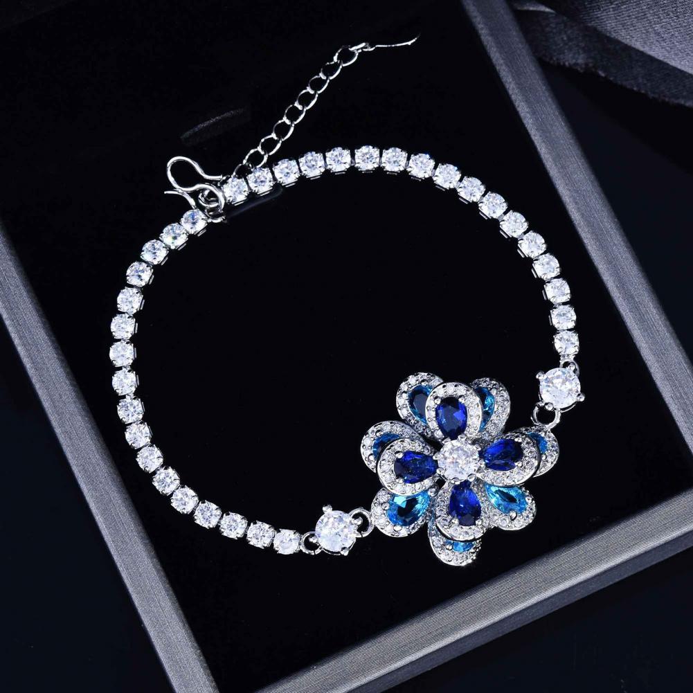 Women Ear Studs Camellia Shape Colored Cubic Zirconia Jewelry Shiny Rhinestones Stud Earrings Bracelet Ring Pendant for Wedding