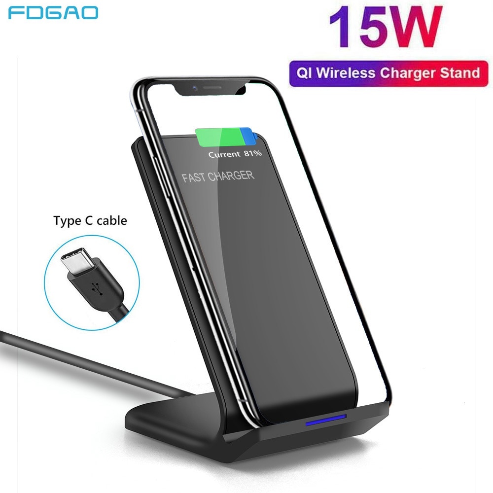 Fdgao 15 w qi sem fio carregador suporte para iphone 11 pro max xr xs max x qc 3.0 rápida indução estação de carregamento para samsung s10 s9