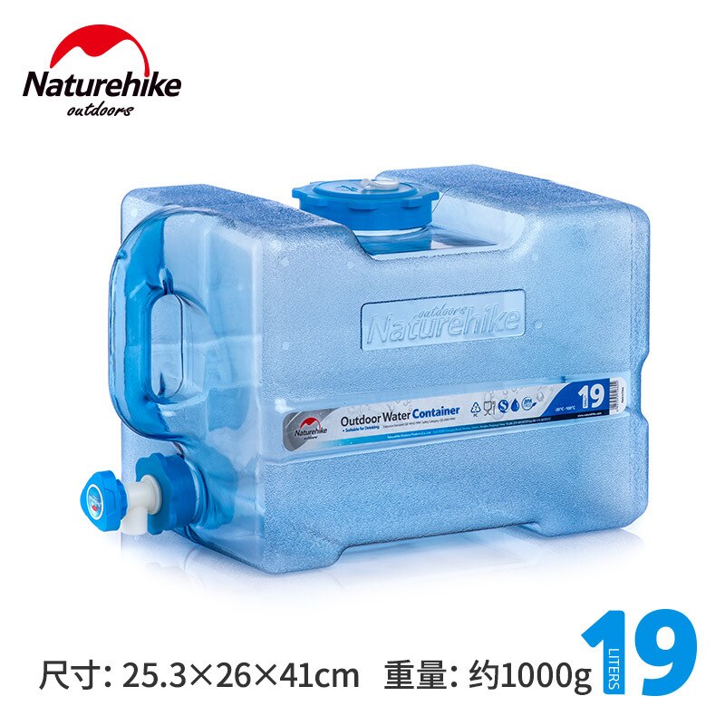 Naturehike food grade pc vandbeholder udendørs stor vandspand vandring camping vandtank med vandhane: 19l