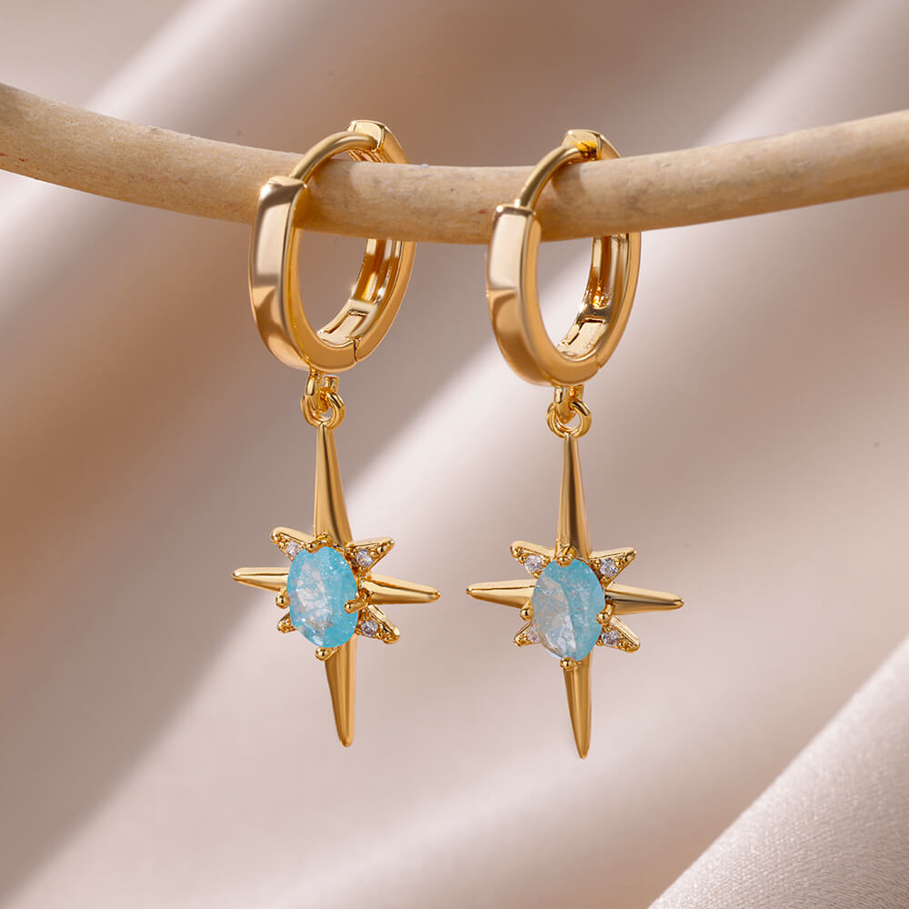 Pendientes de estrella de ocho puntas para mujer, pendientes de acero inoxidable de verano, tendencia nueva en joyería para pareja femenina, aretes de mujer 2024: Marrón
