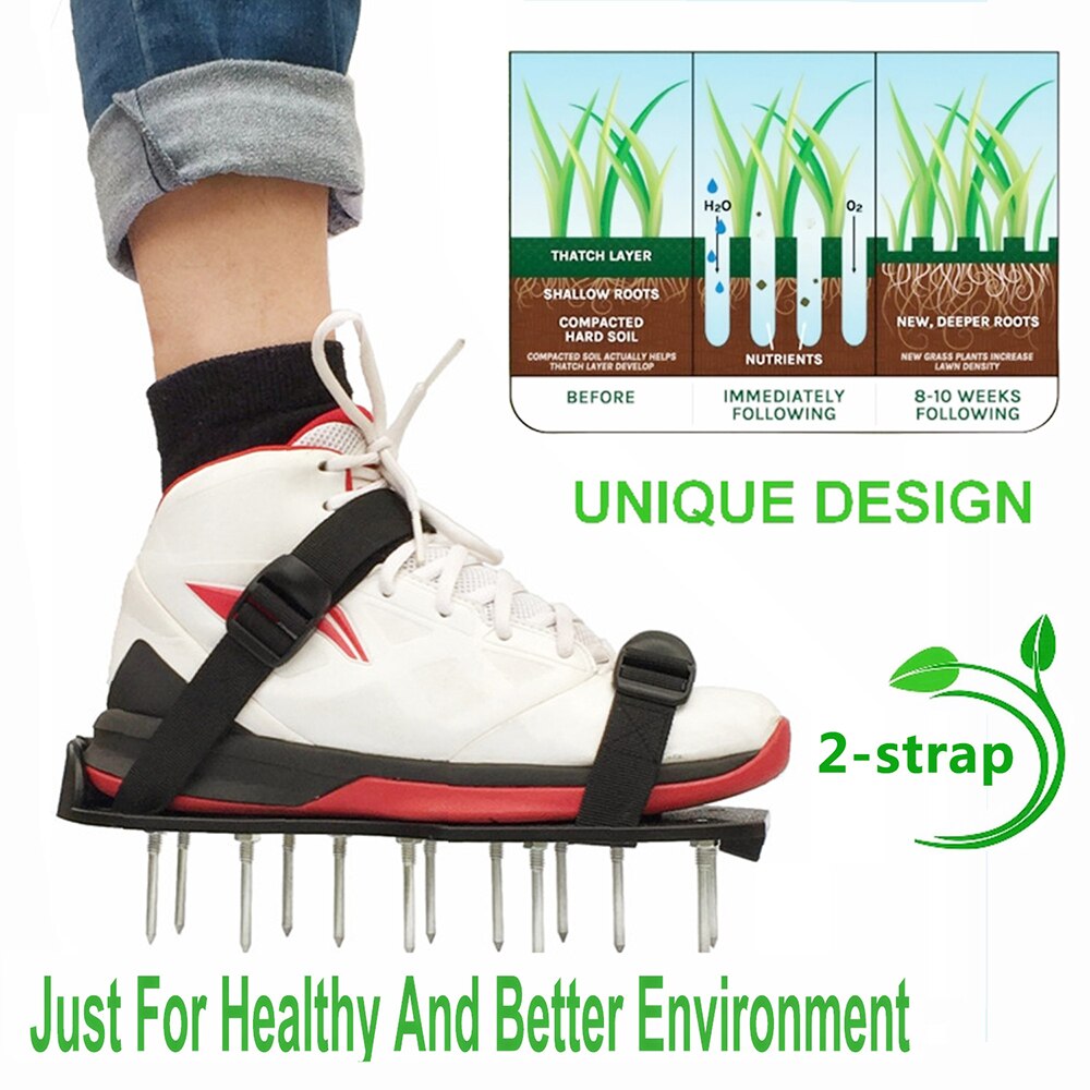 Zapatos aireadores para césped y jardín, sandalias, zapatillas de aireación con puntas de césped, par de herramientas con puntas verdes, clavo de Suelo Suelto, cultivador para caminar Revitalize césped Sho