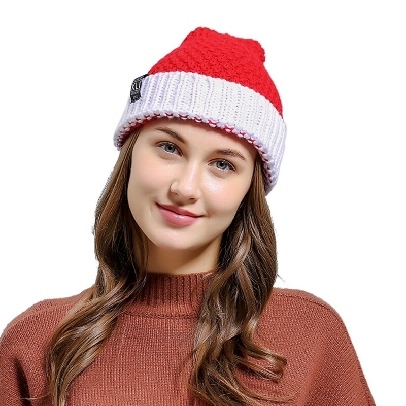 SDEGTHO Roze Klaprozen Afdrukken 1 Stks Kerst Gebreide Kerstman Hoeden Elf Hoed Gehaakte Kerst Beanie Xmas Party Caps Voor Volwassenen Vrouwen Mannen