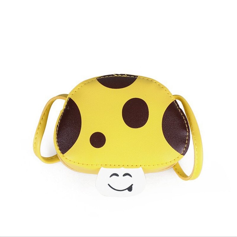 Mini bolso para niños de PU, bolso de hombro para niños, bonito monedero con forma de hongo, monedero para de cumpleaños, Bolso tipo cartera, bolsa de mensajero al por mayor: yellow