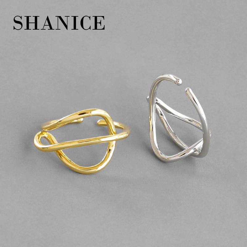 SHANICE 925 Sterling Silber Offene Ringe für Frauen eins minimalistischen linie verschachtelt Kreuz Partei Kausalen Jahrgang modisch Schmuck