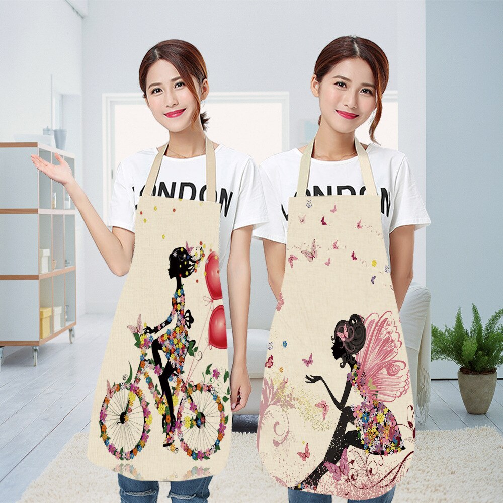 Personalizado mulher linho cozinhar avental vestido flores e borboleta impresso criança aventais casa acessórios coreano suprimentos de cozinha