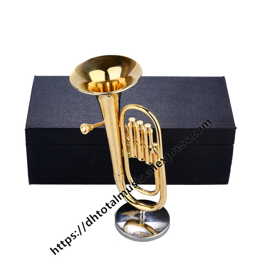 Mini Baritone Horn Miniature Musical Instruments Model Copper-Collection with Metal Stand and Case Mini Tuba Model