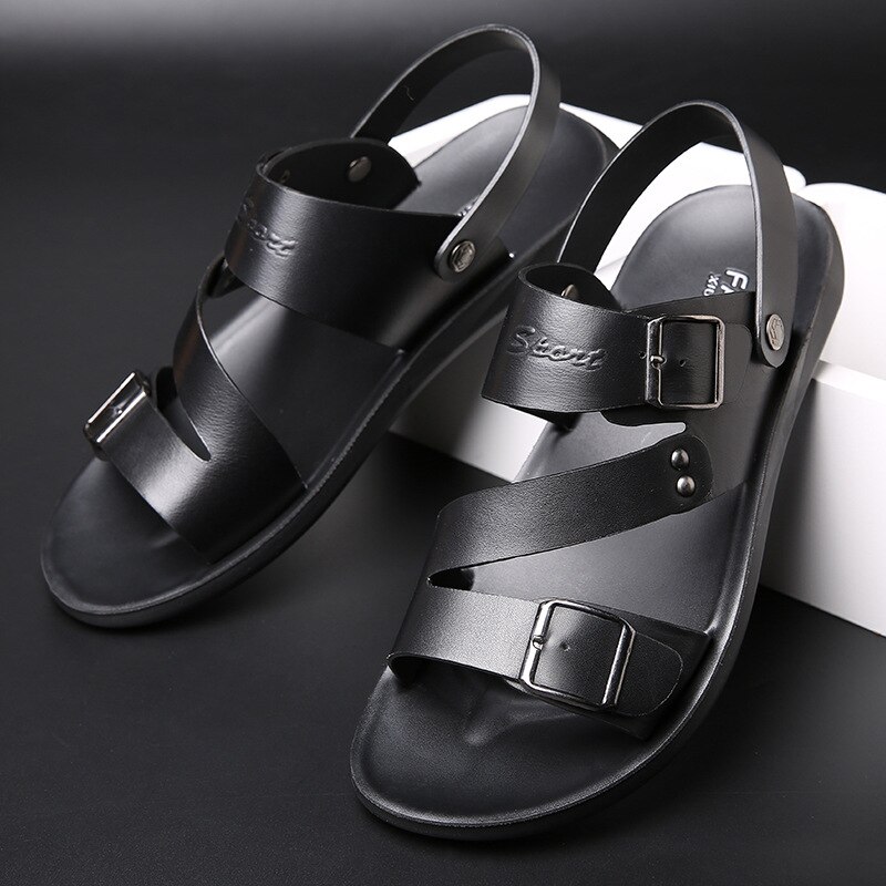 HKXN 2022 Men Sandals split Leather Soft Non-slip Beach Summer Sandals Slippers Slip-On Flats Flip Flop Sandals T