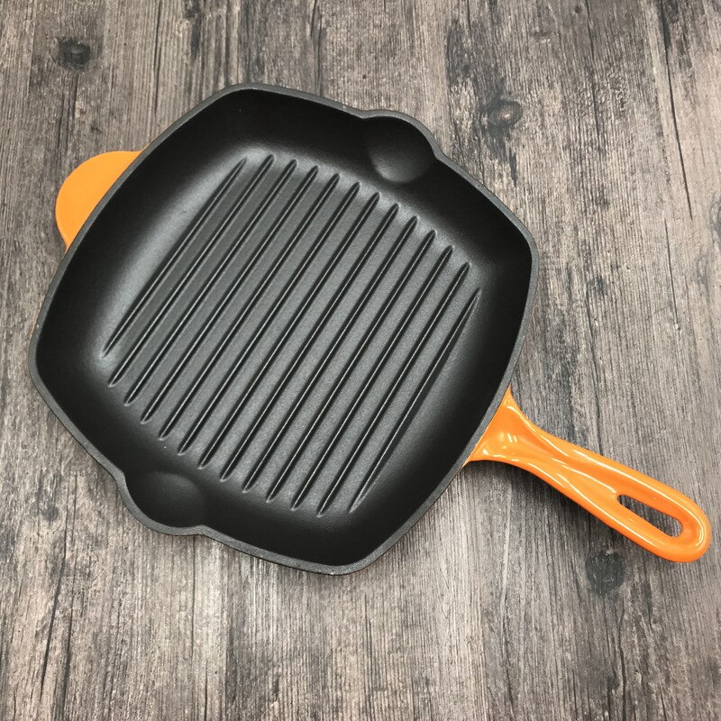 Thickened enamel cast iron steak minus pan non-stick pan stripe pan frying pan steak pan barbecue pot: 3