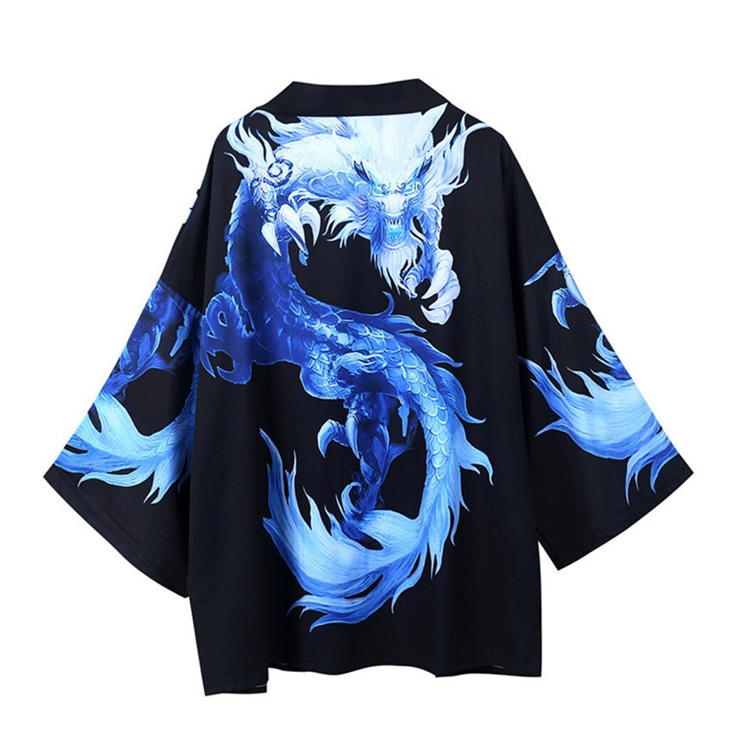 Water Dragon Printed Kimono Cardigan Men Summer Haori Samurai Kimonos Karate Streetwear Shirt Kimono Mens Haori Yukata#19