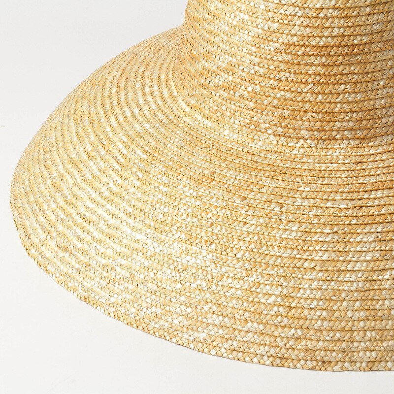 Uspop sommerhatte til kvinder naturlige hvede stråhatte høje flade top lange bånd snørebånd solhatte brede rand strand hatte