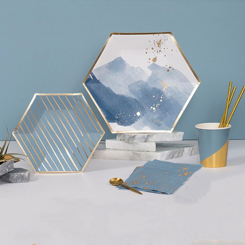 Business Party Papier Wegwerp Diner Plaat Set Birthday Party Cake Stand Milieu Picknick Servies Rietjes