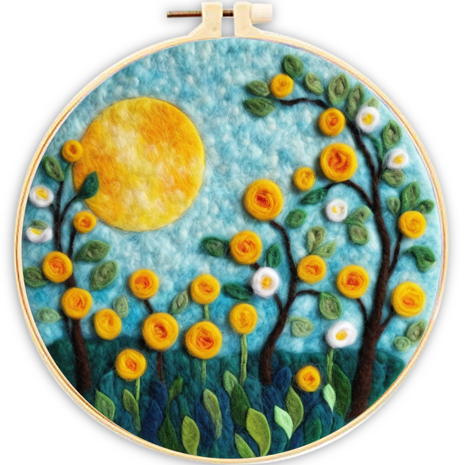 CHENISTORY-Kits de pintura de fieltro con aguja para principiantes, Kit de iniciación de fieltro con aguja de lana DIY, paisaje de montaña, decoración del hogar, arte artesanal: Marrón