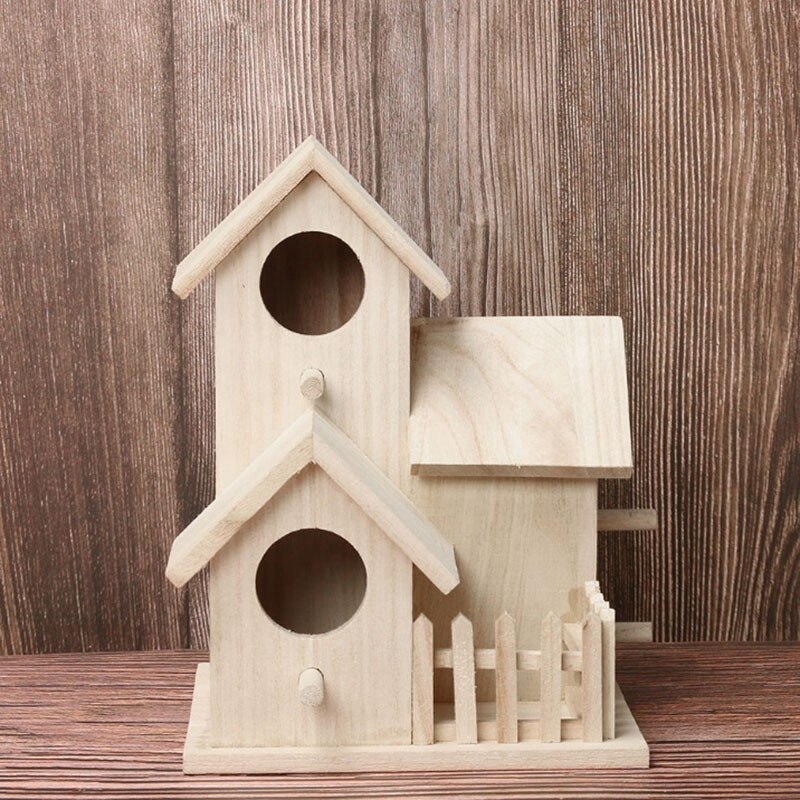 Wood Birds Nest Box DIY Breeding Parrot Cockatiels Swallows Nest Outdoors Roof Wooden Bird House Hanging Decor