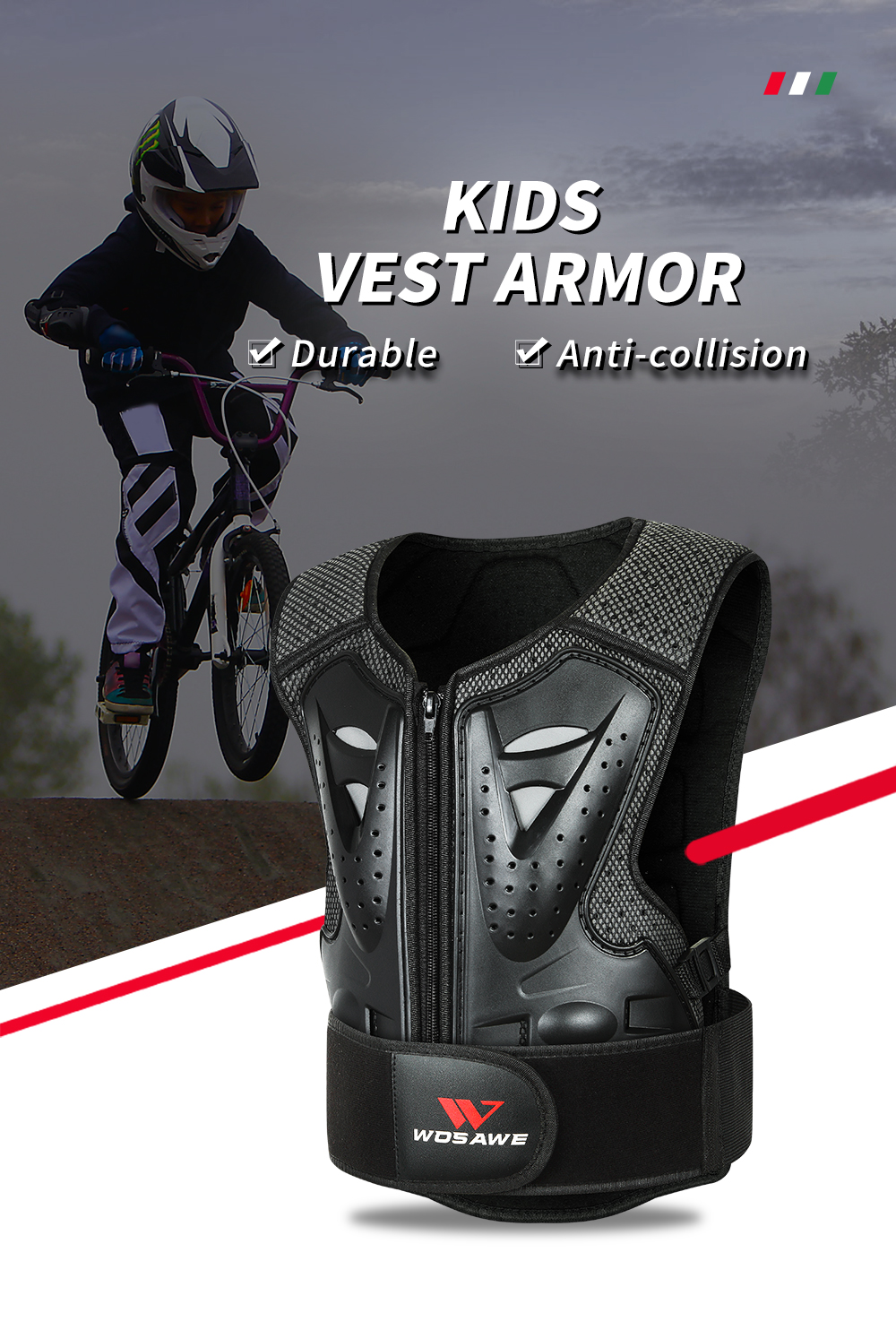 WOSAWE 4-12 years old Kids Full Body Sports Armor Suits Skate Bike Skating Scooter Rider children Protective Armor set