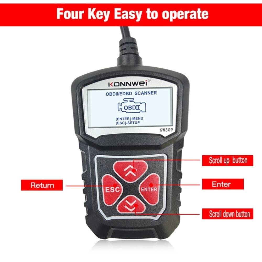 KONNWEI KW309 OBDII Auto escáner de diagnóstico de coche herramienta OBDII/2 Código lector EOBD máquina de escaneo 7 idiomas Auto OBDII escáner: black