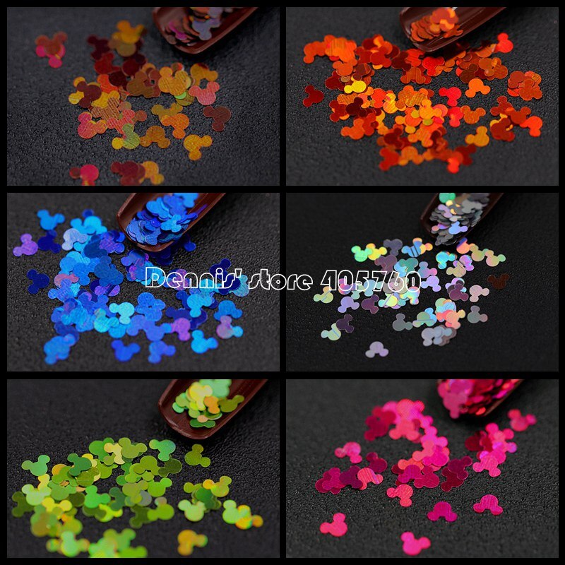 12 Grids/Set 12 Kleuren Glitter Muizen Hoofd Pailletten Nail Art Stickers Slice Decoraties Make Diy Salon Set