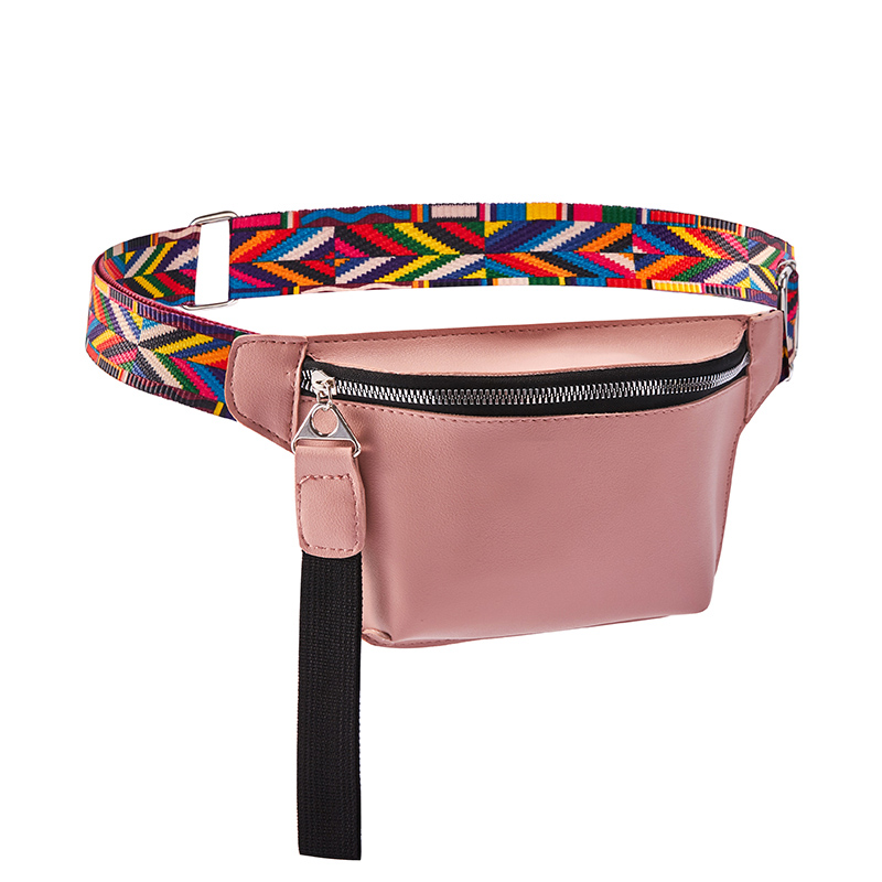 Womens Waist Bag PU Leather Waist Bag Bohemian Belt Bag Female Casual Phone Bag Black Pech: Pink