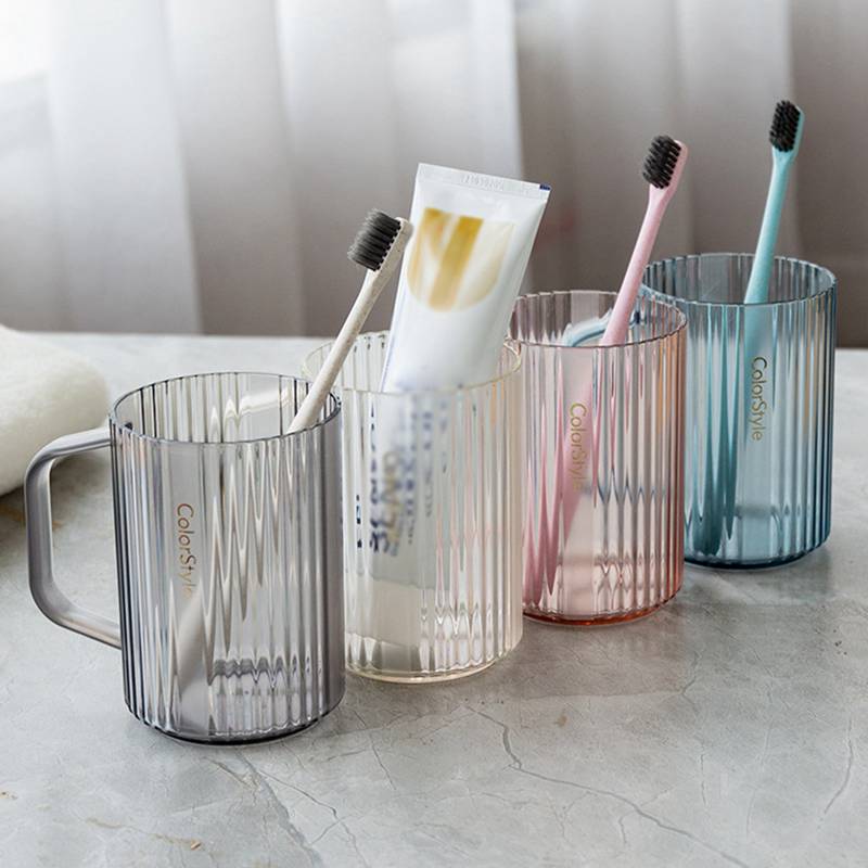 Simple Striped Bathroom Tumblers Plastic Mouthwash Cup Coffee Tea Water Mug Home Travel Toothbrush Holder Cup Drinkware Tools