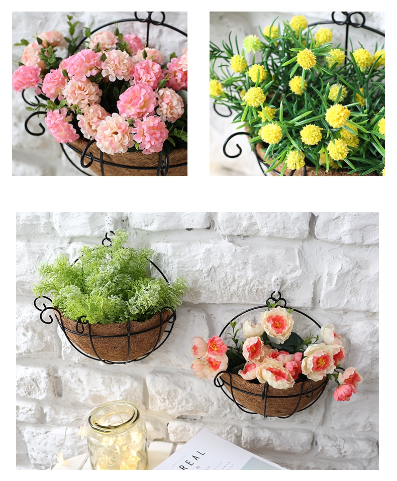 Wicker Rattan Flower Basket Plant Pot Plant Holder Home Wall Hanging Plant Basket Iron Style Wall-mounted Flower Pot Garden Deco