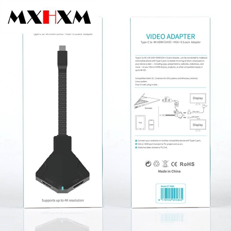 Mxhxm Type-C Naar Hdmi/Vga Twee-In-een Video Converter Ondersteunt 4K * 30hz Met Audio Interface