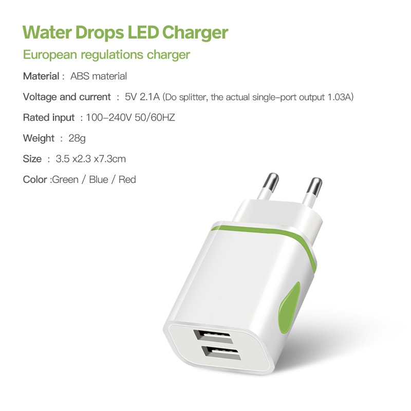 FONKEN 2 USB chargeur adaptateur chargeur mural EU téléphone portable chargeur de Charge goutte d'eau LED chargeur pour Samsung tablette ordinateur portable