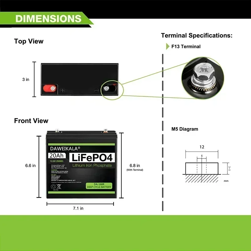 12V 20Ah LiFePO4 Lithium Iron Phosphate Rechargeable Battery for E Bike Boat Motor 100% Capacity Tax Free Long Lasting Battery
