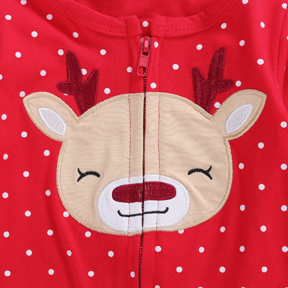 Christmas Newborn Baby Boy Girl Long Sleeve Dot Deer Print Zipper Footies Jumpsuit Hat 2PCS Xmas Clothes