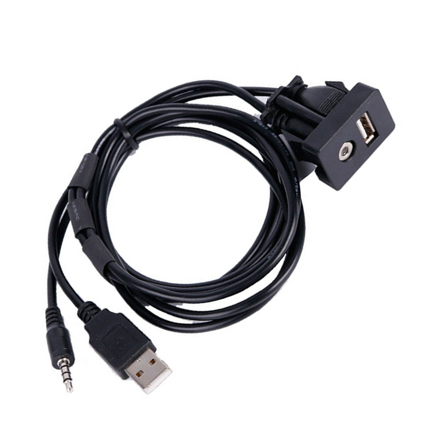 AUX USB Extension Cable USB 3.5mm AUX Male Mounting Car Dashboard Panel Audio Flush Mount Adapter Cable