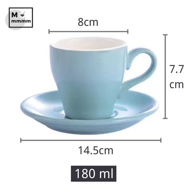 Bts-taza grande de cerámica para café, tazas de café con platillos, de Color sólido, para té, cambia de Color: light blue