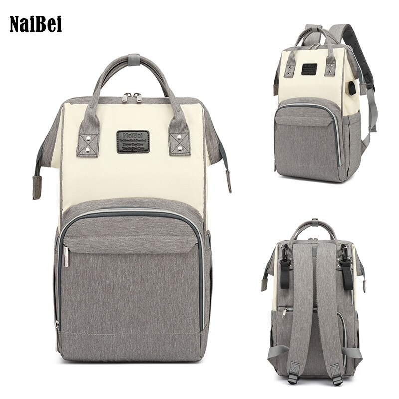 Bolsa de maternidad de para madres, bolsa de pañales multifunción, mochila, bolsa de pañales para bebé con correas para el cuidado del bebé: A Fight Gray Beige White USB