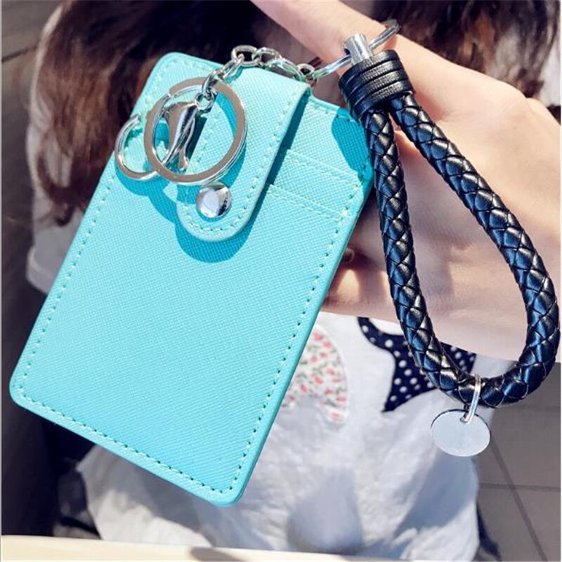 Pu Lederen Badge Houder Kantoor Key Id-kaart Houders Mini Portemonnee 3-Slot Lanyard Credit Card Bus Kaart Tas reizen Accessoires: light blue