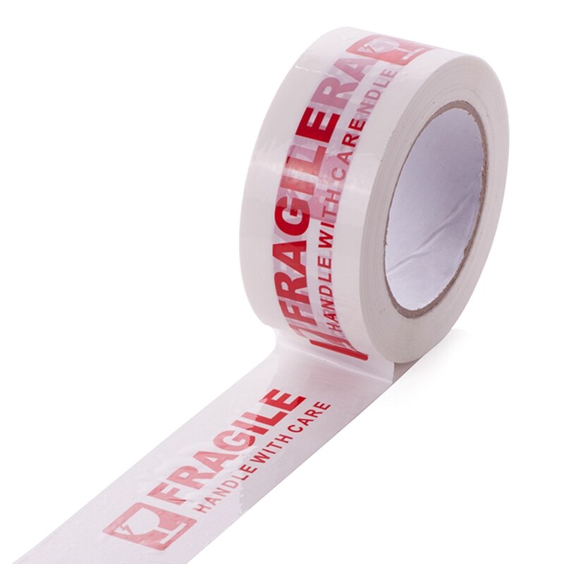 Witte En Rode Breekbare Verpakking Tape Handvat Met Zorg Bopp Waarschuwing Sticker Label 100M X 50mm