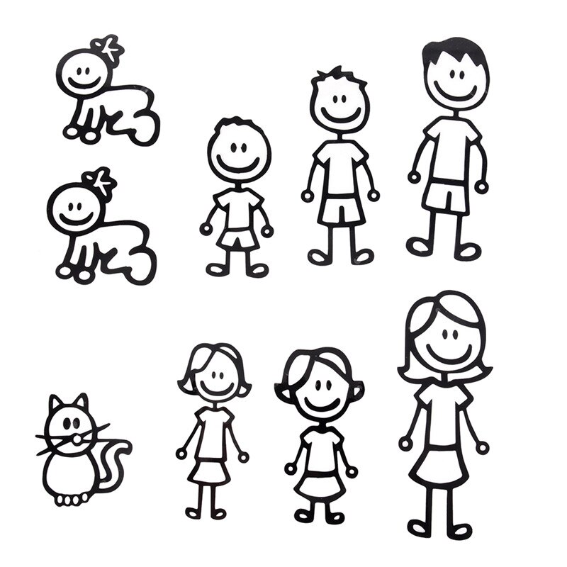 1set Lovely Custom Family Member Viny Decal Car Stick Figure DIY Adhesive Window Car Stickers Waterproof Auto Sticker
