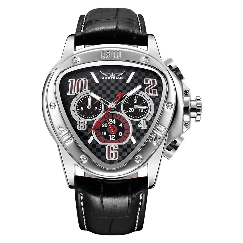 Jaragar-reloj mecánico automático para hombre, cronógrafo con correa de cuero, esfera triangular única, deportivo, Masculino: black