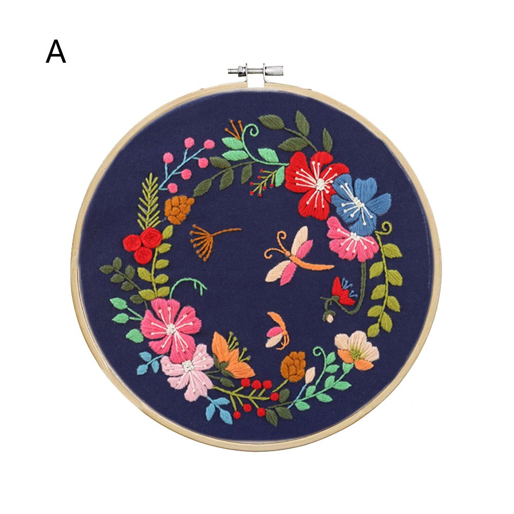 Starter Kit Embroidery Hoop Kit Sewing Craft Kit Needlework Tools Round Printed Flowers Plants Pattern Diy Handwork Threads Tool: A