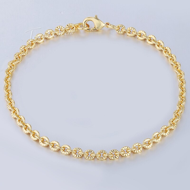 Ronde Rolo Link Chain Armband Voor Vrouwen Meisje Geel Rose Goud Armbanden Vrouw Sieraden Valentines 3mm GB395A