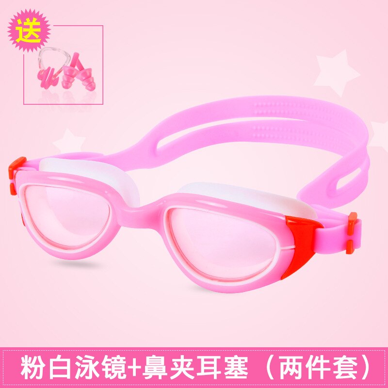 Childrens Swimming Goggles Womens Big Box Naples Eye Water Fog High-Definition Boys Goggle Cap Outfit Kid Swim /30: Pink Goggles  Send Earplug Nasal Splint